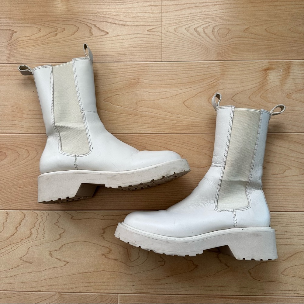 Yairy Steve Madden Cream Chunky Chelsea Boots, Leather Mid Calf, Padme, Anakin